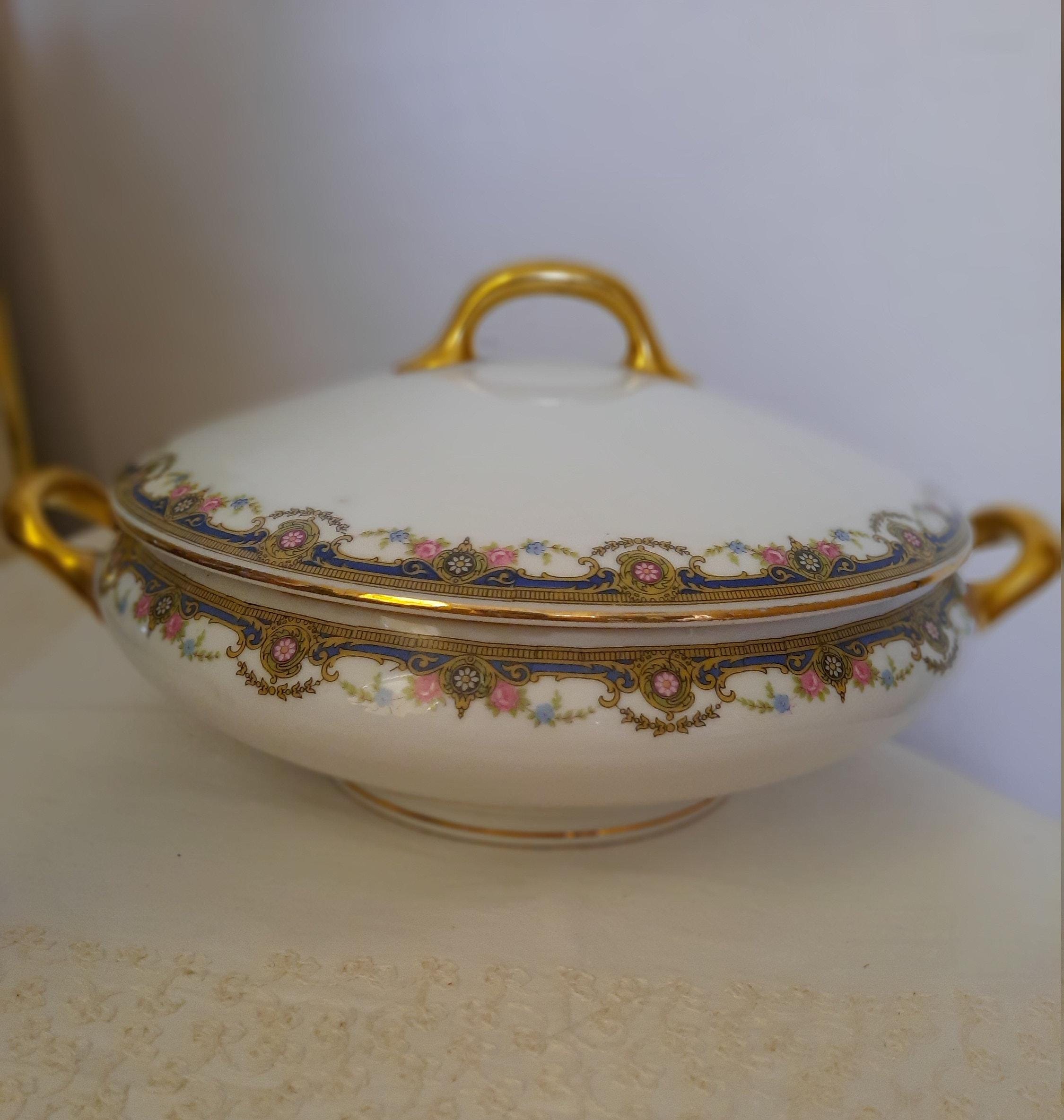 Antique Limoges Lidded Casserole: Jean Boyer Porcelain, 22K