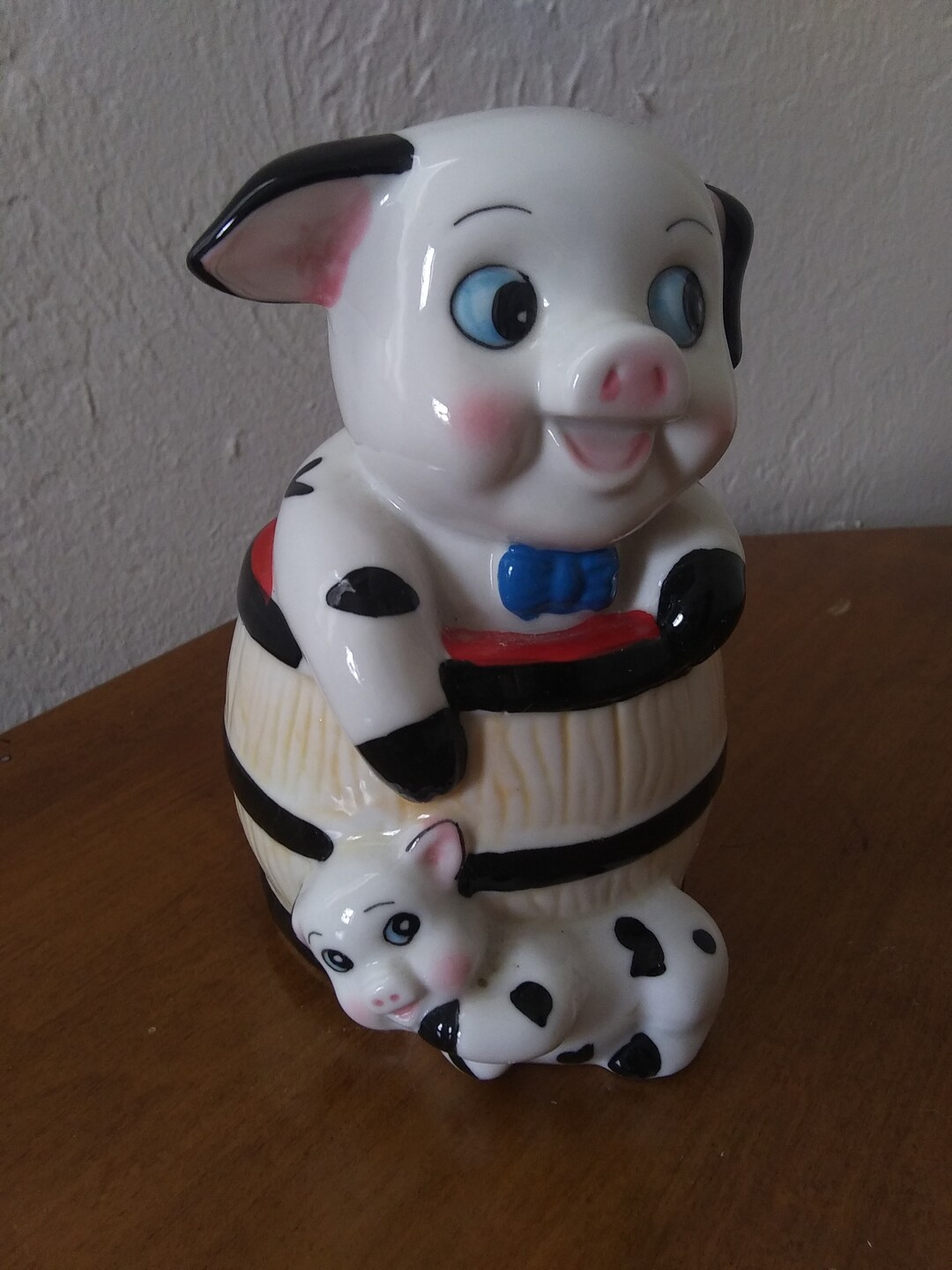 Vintage Lefton Kitschy Pig in a Barrel Piggybank, Coin Bank, Piggy Bank