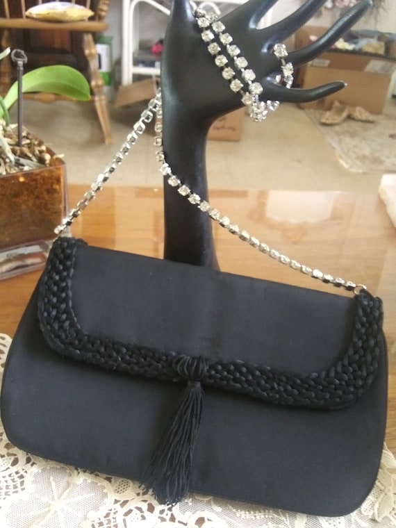 Vtg Magid Black Silk Crepe de Chine Purse with Bl… - image 3