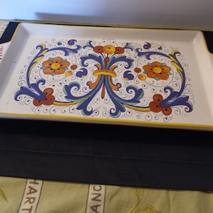 Vtg Hand-painted Italian Majolica Ceramic Ricco Deruta Pottery Tray; Umbria, Italy, 1980s