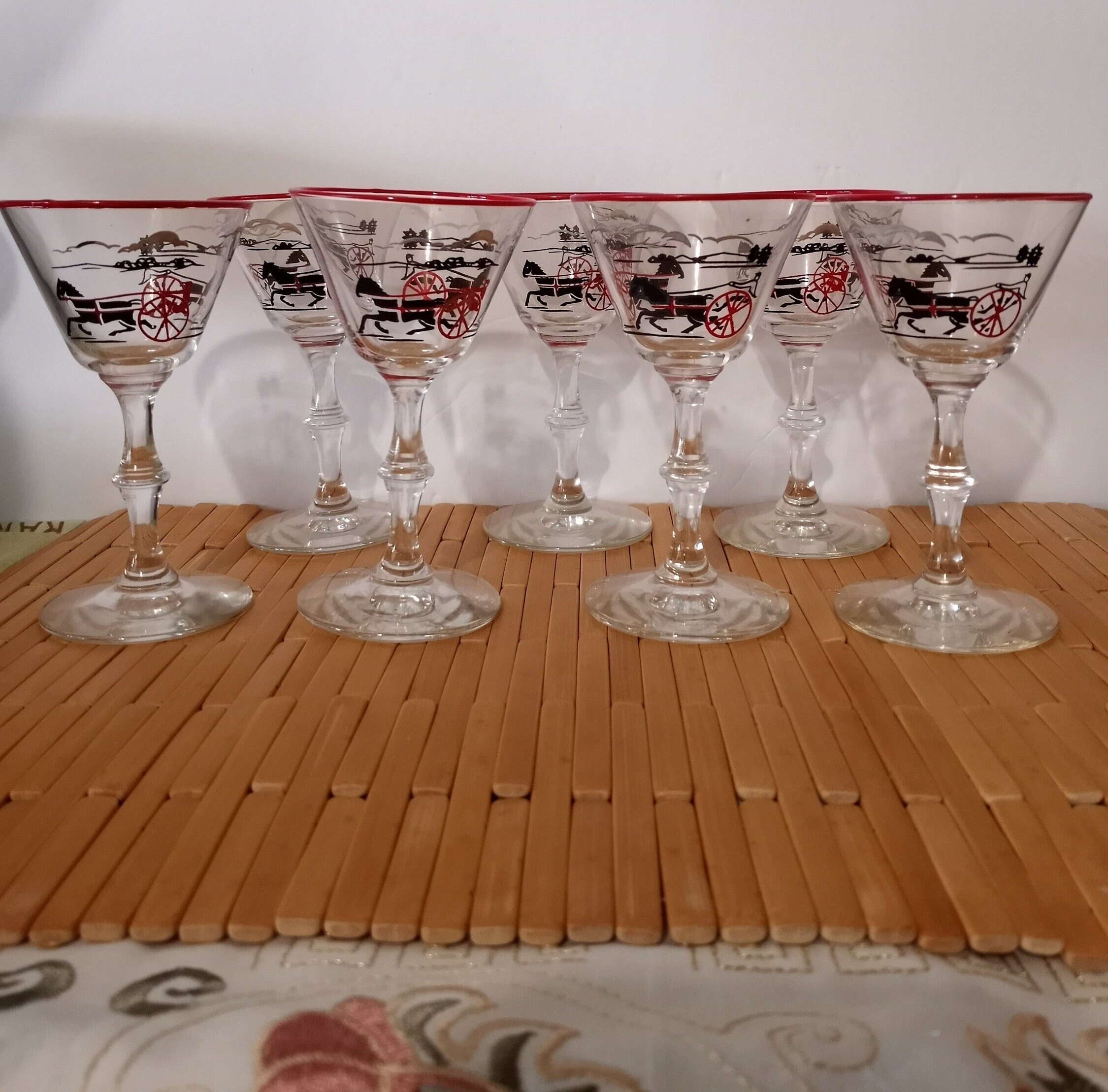 Vintage Libbey Horse Drawn Cab Glasses: 1940s Americana Cordial