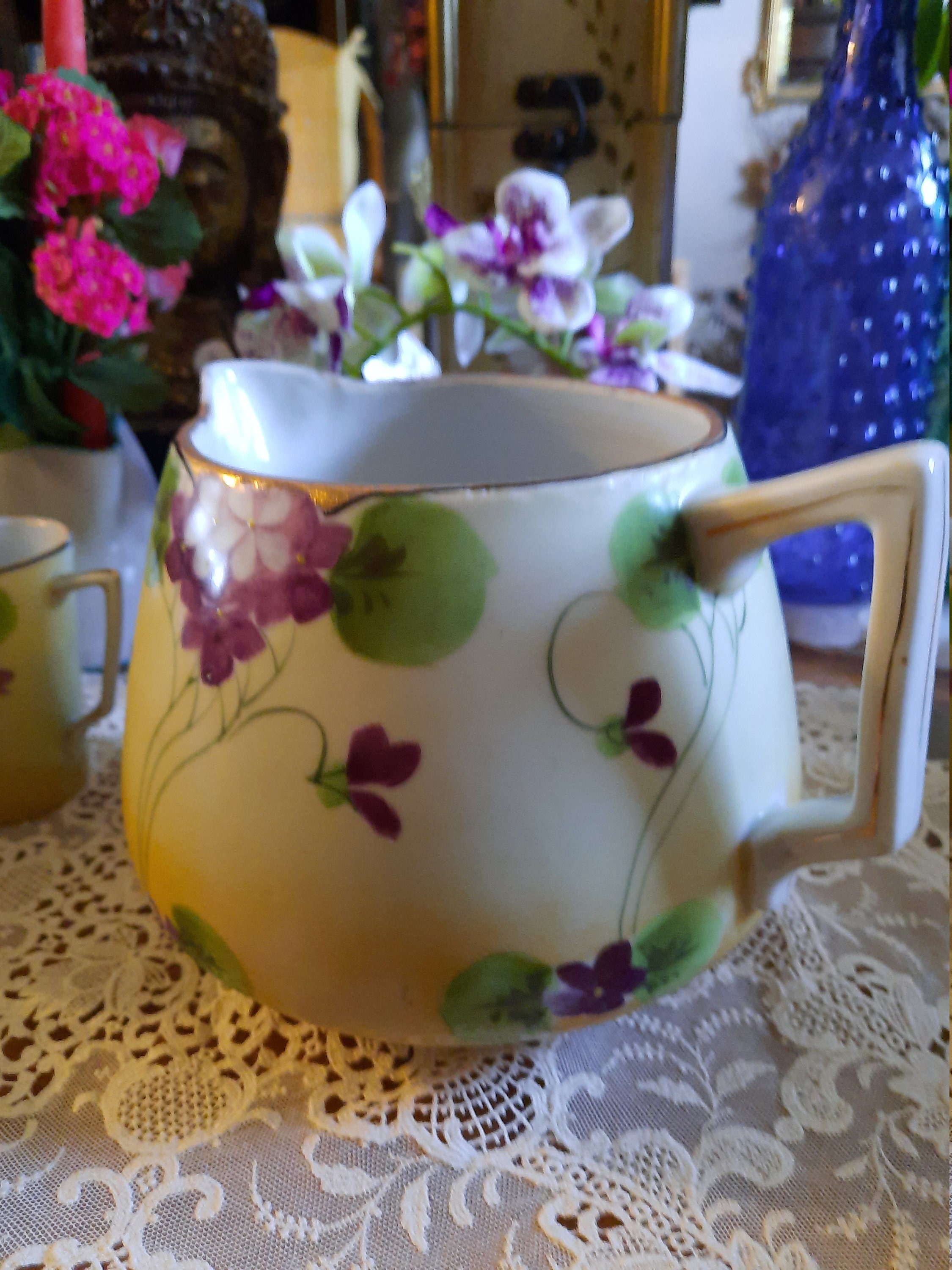 Antique Nippon Tohina Te-oh Cider Pitcher Set, With 3 Cups