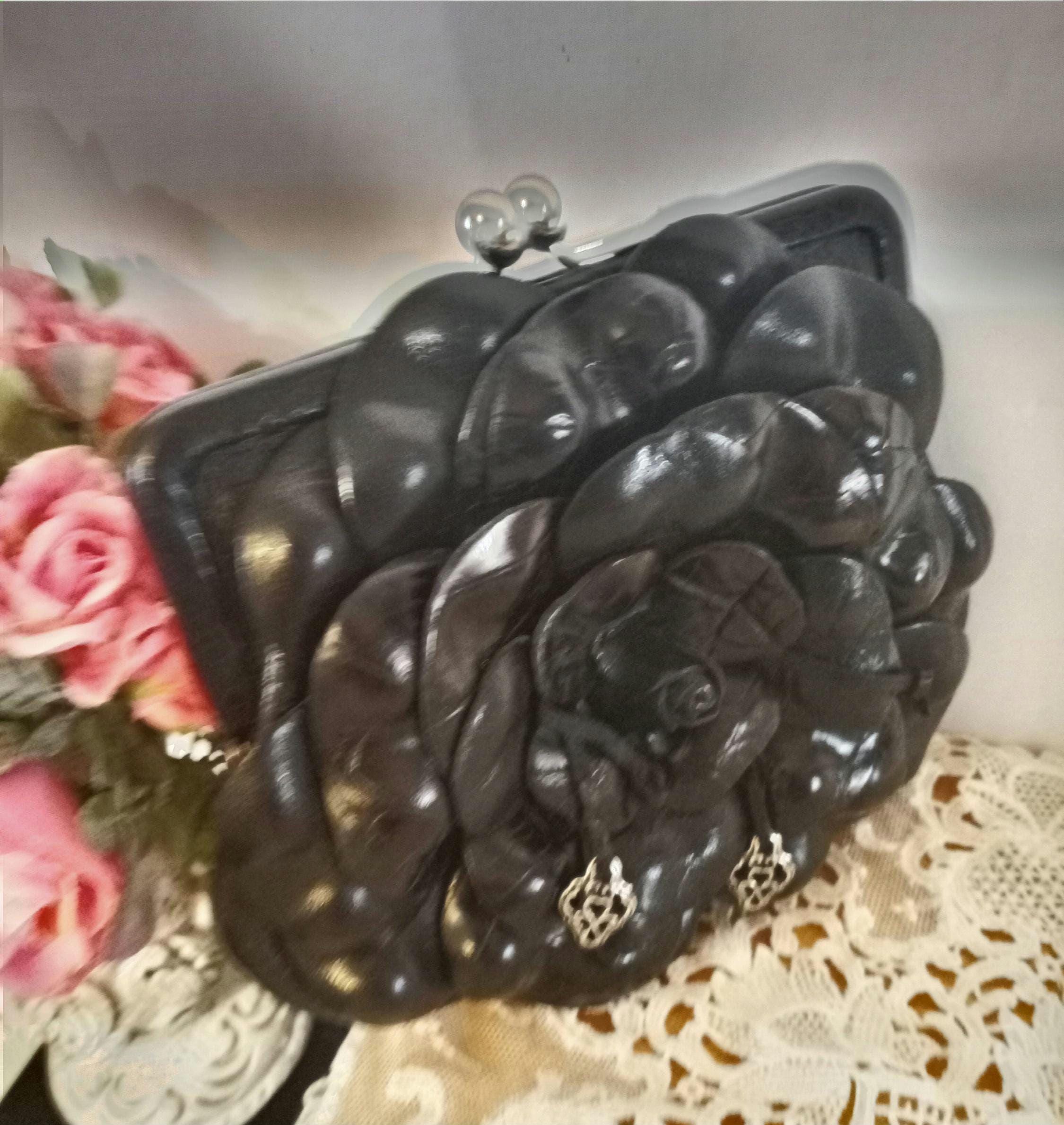 Vintage Brighton black leather embossed silver tone hardware floral accents Brighton Shoulder Bag Black Pebbled Leather Braided Strap  main image 3