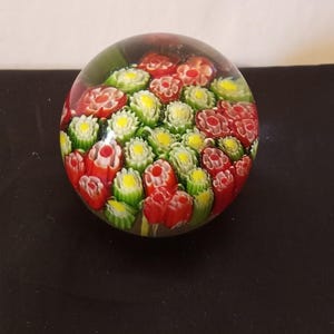 Vintage Murano Millefiori Art Glass Paperweight: Handblown Floral Design