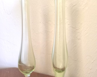Fenton Uranium Glass Bud Vases: 1930s Art Deco Swung Pair