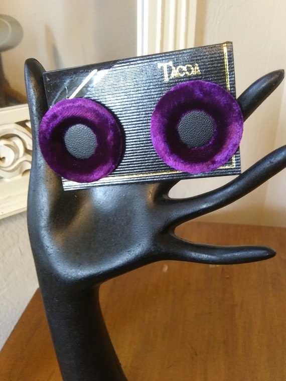 Vintage Purple Velvet Button Earrings with Black … - image 4