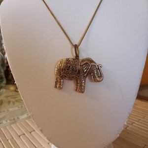 Thai Elephant Pendant Necklace, Goldfill & Goldtone Filigree Style Detail, Long 27 Goldfill Chain, Artisan Made in Thailand, 1980s Chain, image 6