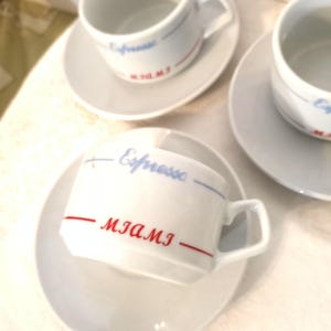 Set of 3 Vintage MIAMI Espresso Cups and Saucers, Restaurant Ware Demitasse Coffee