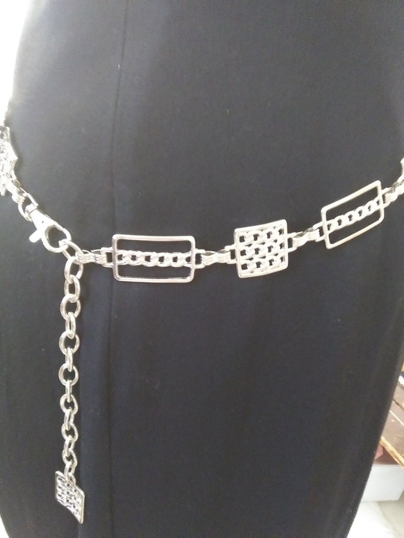 Vtg Silvertone Chain Belt, Decorative Rectangles a