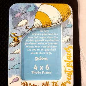 Dr Seuss, Ceramic Picture Frame, Photo Frame, Says in Gold Script Font I&#39;m Off to Great Places, Holds 4&quot; X 6&quot; Photo Graduate Gift, Kids Room