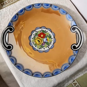 Antique Art Deco Noritake of Japan Handpainted Peach Lustreware Porcelain Serving Dish, Vanity Dish Small Ornate Handles, Japan 1910 - 1930s