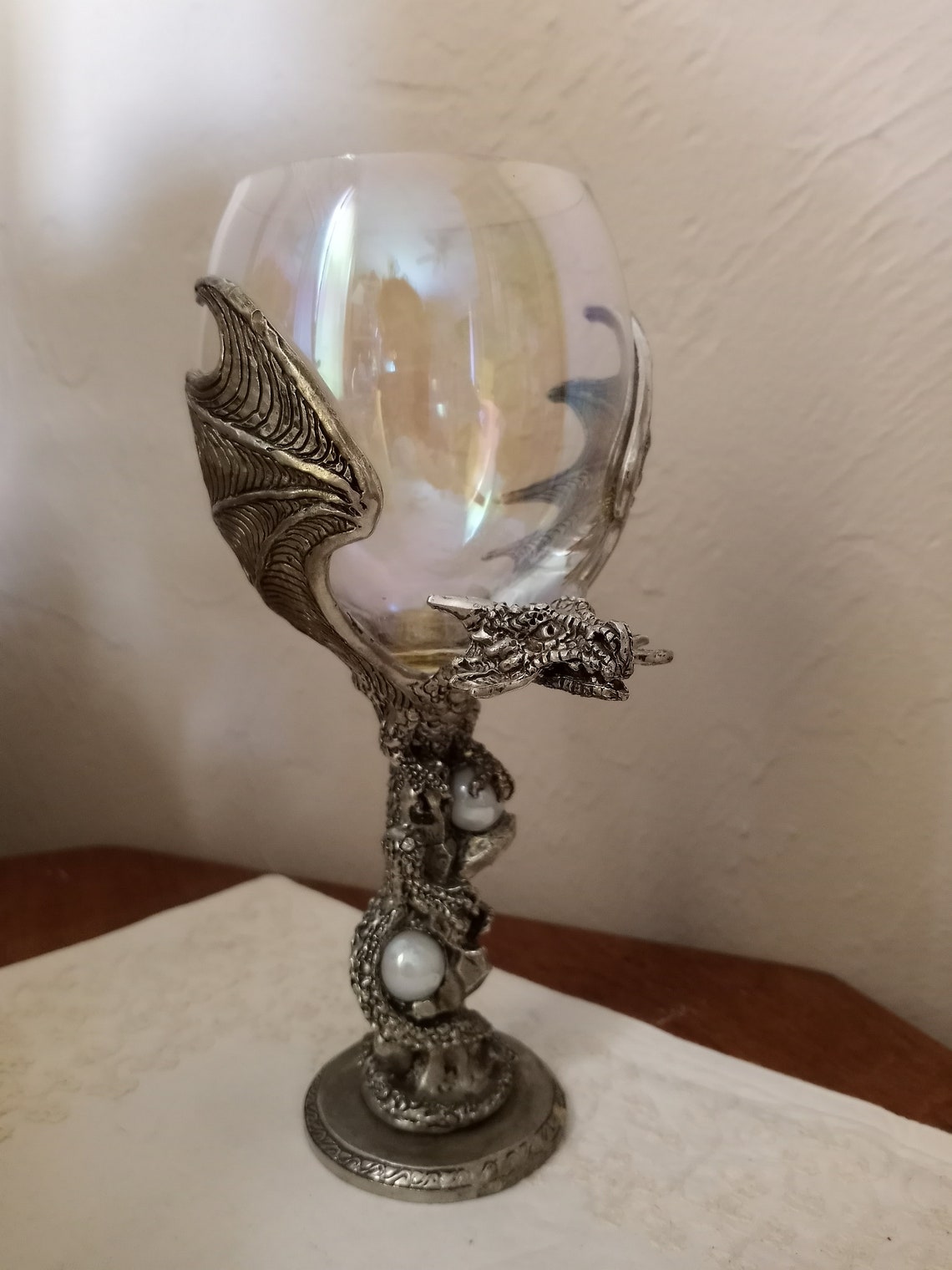 Pewter Dragon Fantasy Figural Wine Glasses Two Dragons Hold Etsy