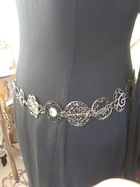 Vintage Chico's Chain Belt, Silvertone with Black