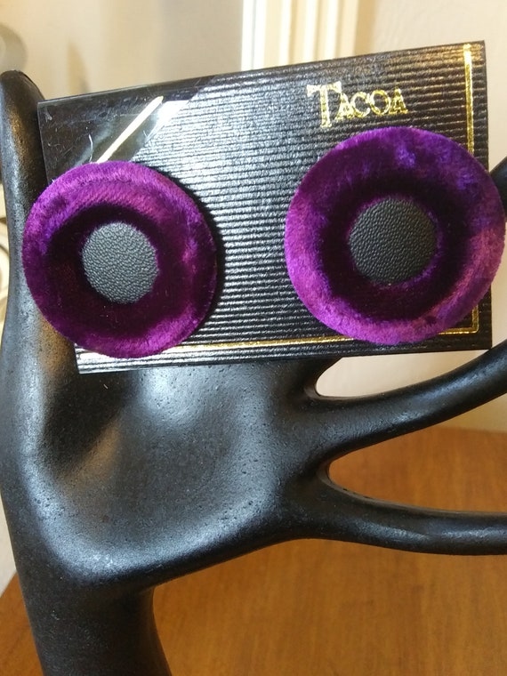 Vintage Purple Velvet Button Earrings with Black … - image 3