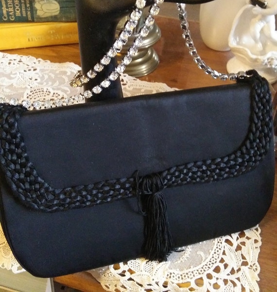 Vtg Magid Black Silk Crepe de Chine Purse with Bl… - image 1