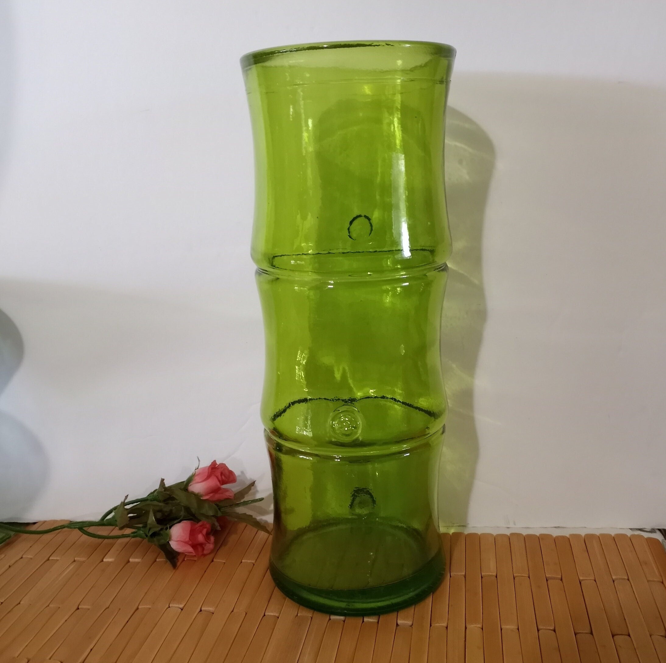 Vintage Vidrios San Miguel Recycled Green Glass Bamboo Vase, Spain