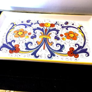 VTG handgeschilderd Italiaans majolica keramiek Ricco Deruta aardewerk dienblad; Umbrië, Italië, jaren 80