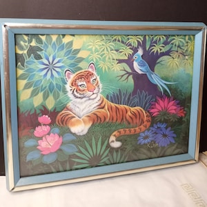 Vintage K. Chin Baby Tiger Art Print: 1970s Nursery Decor