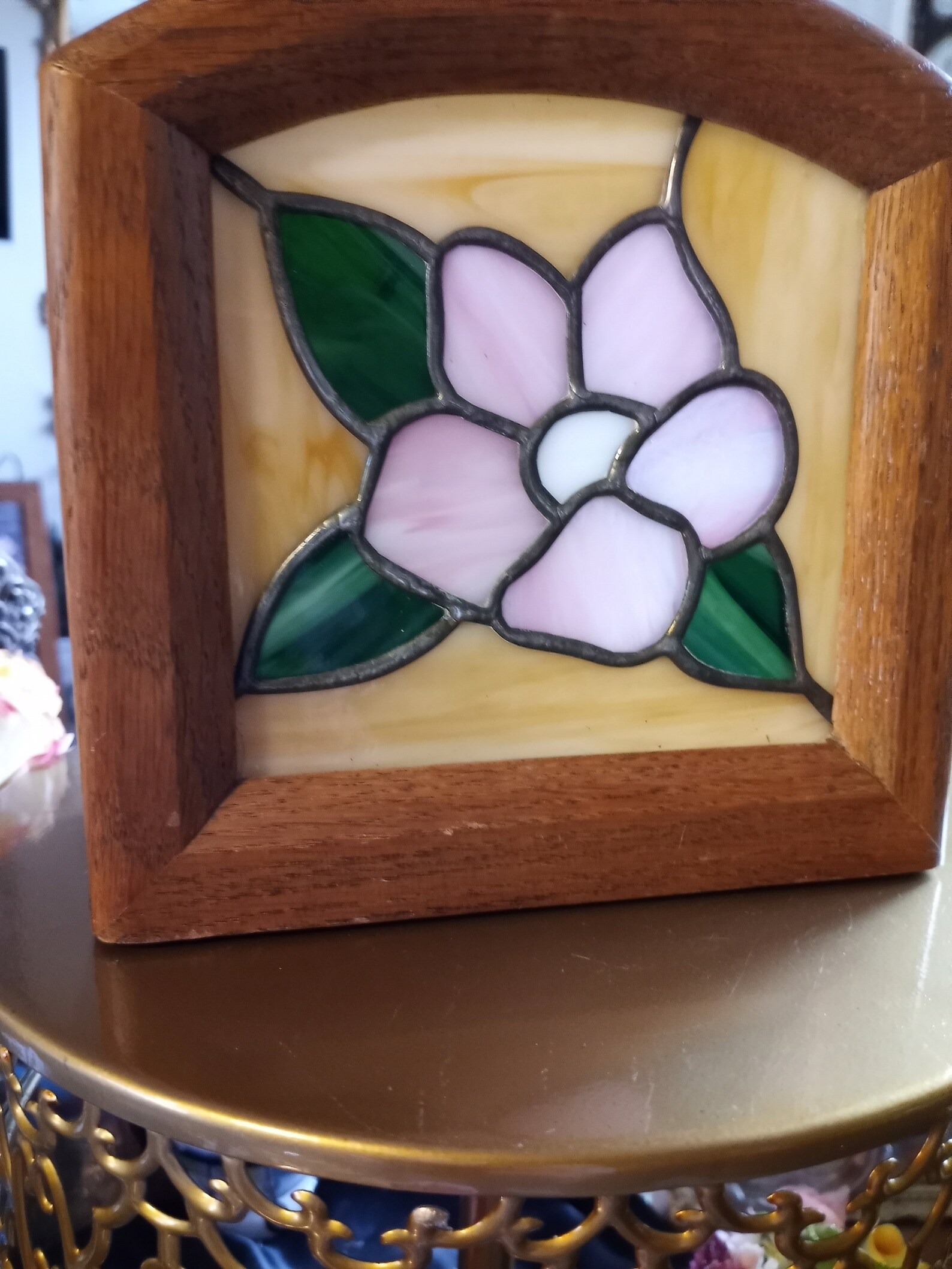 Wood Napkin Holder with Stained Glass Pink Flower Insert on Etsy
