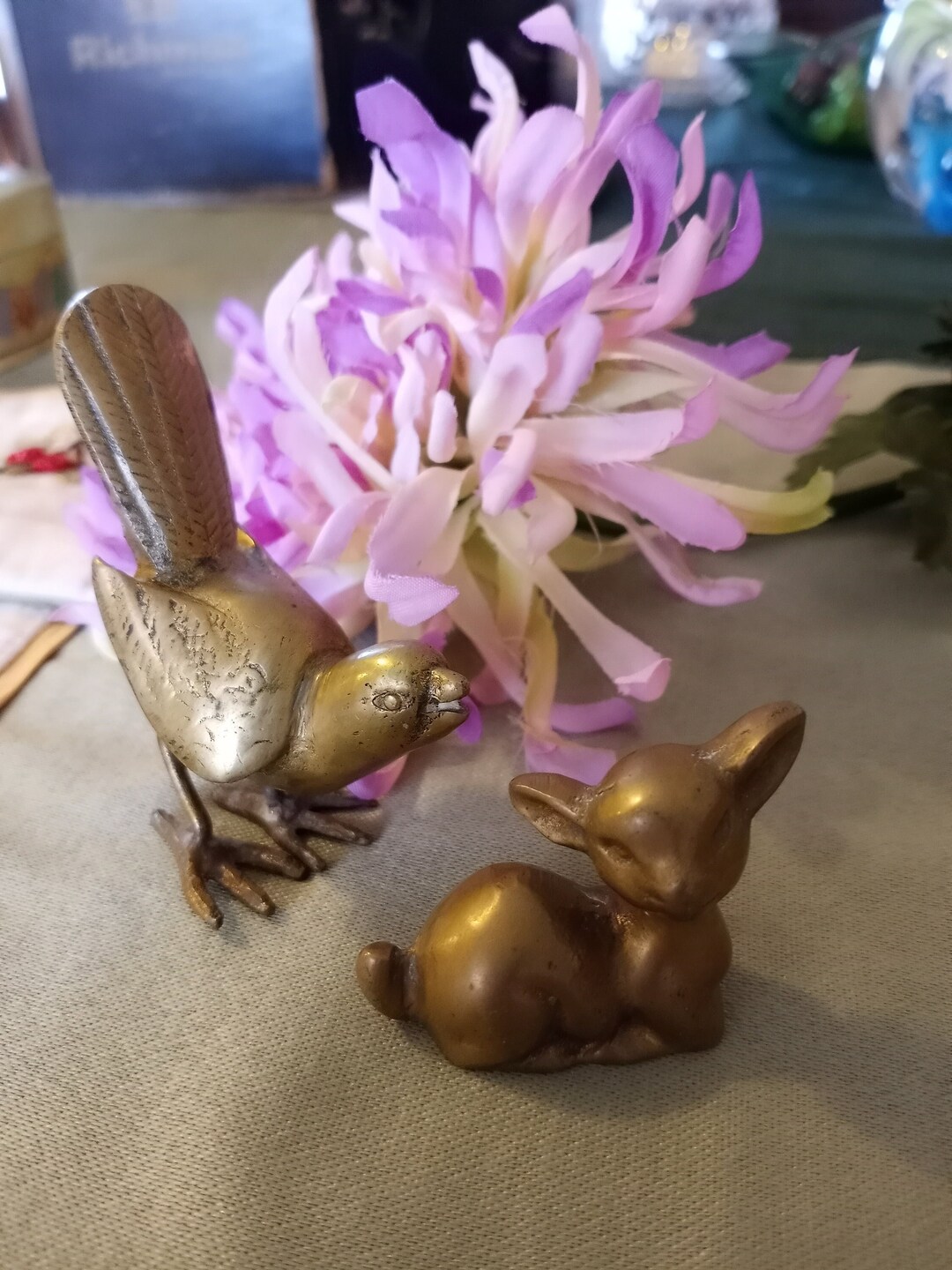 Vtg Rare Small Brass Fawn and Brass Song Bird Figurines, Brass Animals