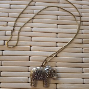 Thai Elephant Pendant Necklace, Goldfill & Goldtone Filigree Style Detail, Long 27 Goldfill Chain, Artisan Made in Thailand, 1980s Chain, image 8