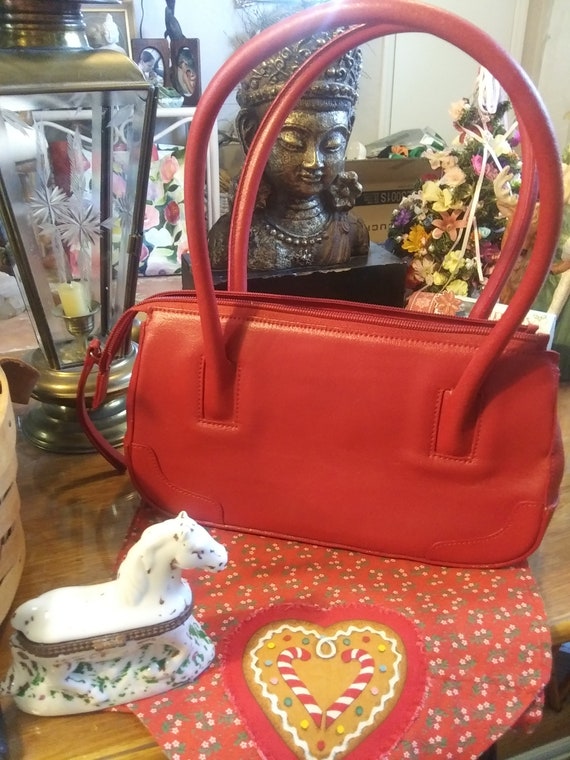 Vintage Red Split Leather Handbag by Newport News… - image 2