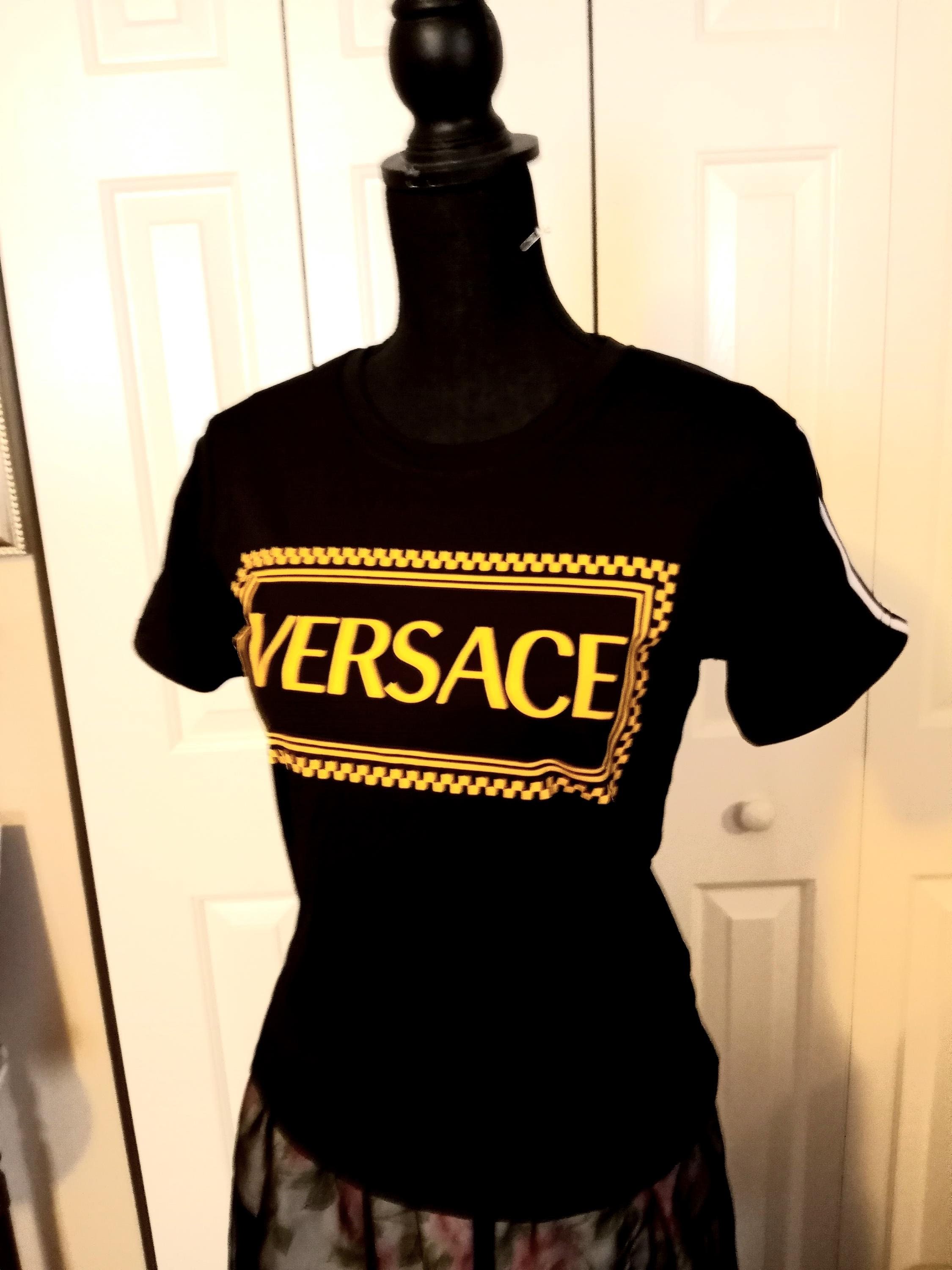 Vtg Designer Versace Black With Gold Logo Swag T-shirt