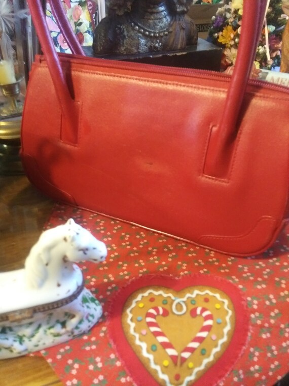 Vintage Red Split Leather Handbag by Newport News… - image 4