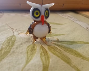 Vtg Handmade Miniature Lampwork Glass Owl Figurine, Miniature Collectors, Owl Collectors, Made in Italy, 1980s