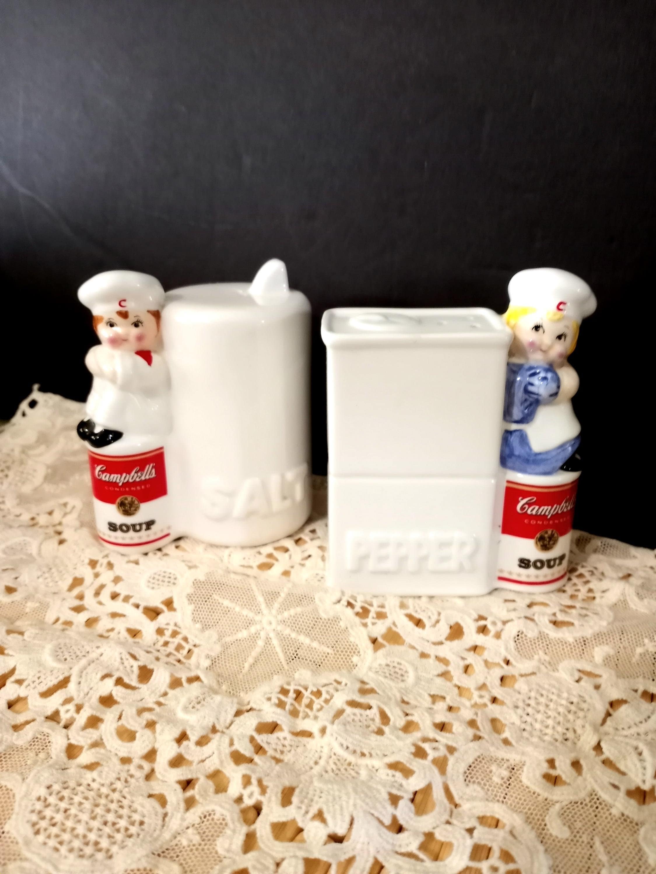 Vtg Campbells Soup Co. Kids Ceramic Salt and Pepper Shakers, Boy & Girl Campbell Kids, Cute Kitschy Country Kitchen Table Decor, 1996