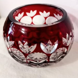 Photophore vintage tchèque en cristal taillé rouge rubis