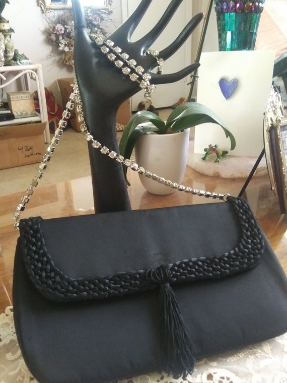 Vtg Magid Black Silk Crepe de Chine Purse with Bl… - image 7