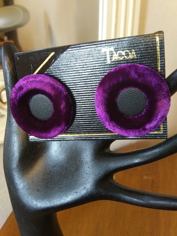 Vintage Purple Velvet Button Earrings with Black … - image 2