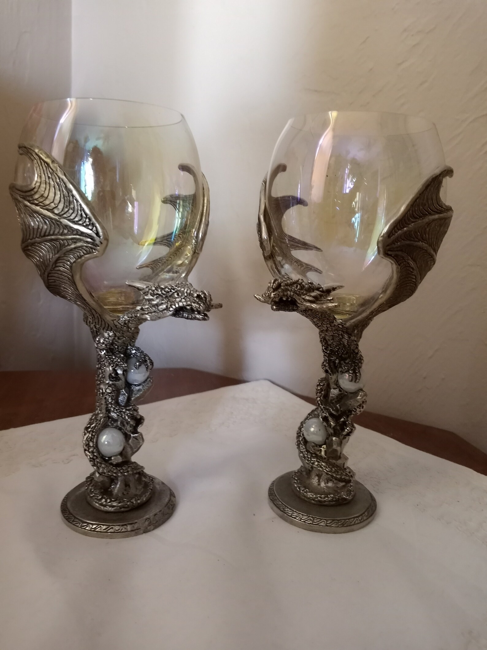 Pewter Dragon Fantasy Figural Wine Glasses Two Dragons Hold | Etsy