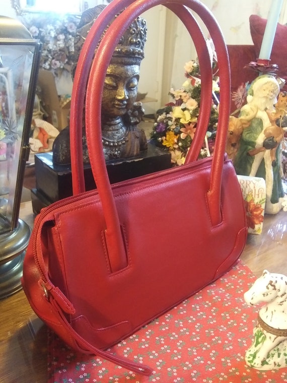 Vintage Red Split Leather Handbag by Newport News… - image 1