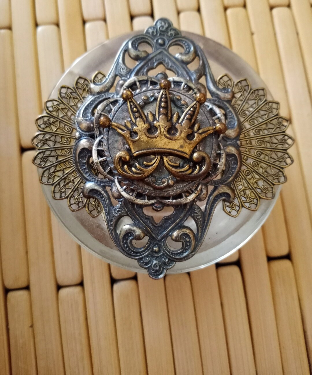 Vtg Heaven Sent Angels, Glass Paperweight, Silvertone Filigree Design