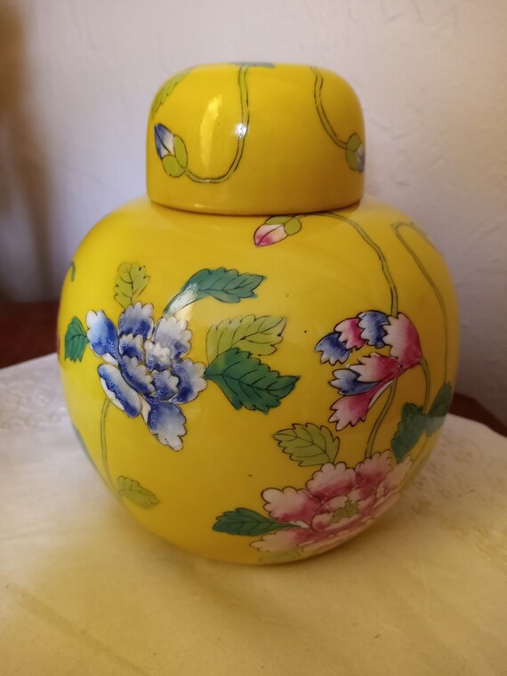 Japanese Porcelain Ginger Jar Yellow With Handpainted Etsy
