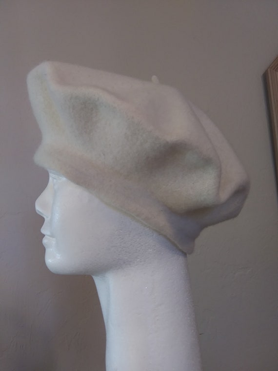 Vintage Creamy White Soft Wool Felt Basque Beret,… - image 3