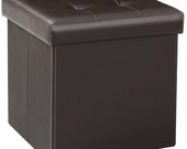 Ottoman Stool with Storage Foldable Organizer Chest with Lid Multi-Functional Collapsible Ottoman Footrest Seat Footstool(Faux Leather)