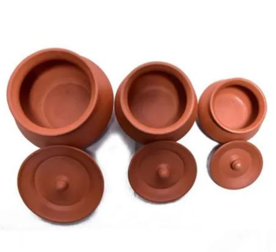 Set of 3 Round Terracotta Cooking Pot with Lid 12 and 3 ltr Etsy