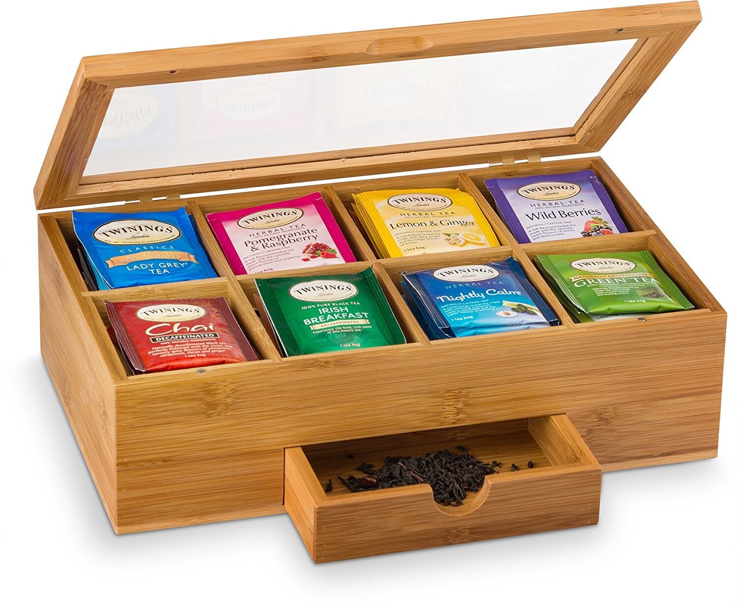 Tea Box Storage Natural Tea Chest Tea Bag Holder with Clear Etsy