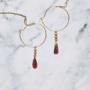 Delicate Red Gold Hoop Earrings,Minimalist Small Gem Earrings,14k Gold Filled Earrings,Filigree Hoop Earrings, Fine Gem Earring,Gift for Her