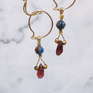 Elegant Feminine Hoop Earrings,Minimalist Glam Design,14k Gold Filled,Victorian Style Drop Earrings, Gemstone Dangle Drop Hoops,Gift for Her