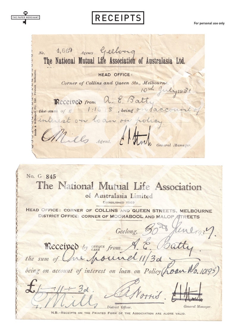7 vintage receipts digital download printable ephemera etsy