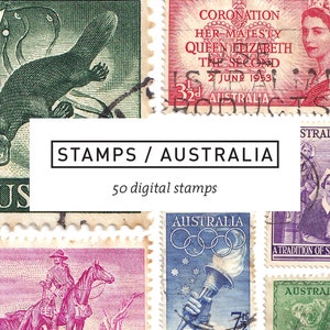 50 sellos postales australianos vintage - descarga digital imprimible - efímera collage ensamblaje arte revista basura scrapbooking - sello de carta