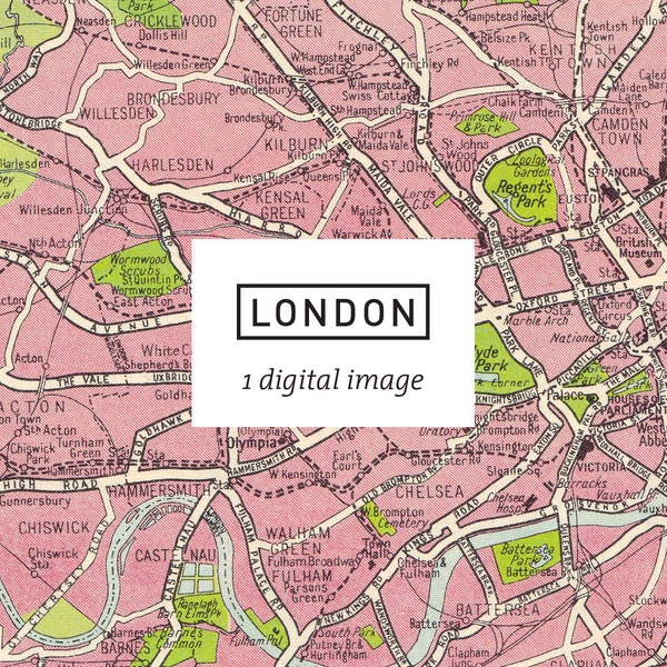 Vintage London map book page - digital download printable - ephemera collage assemblage art junk journal scrapbooking print image England