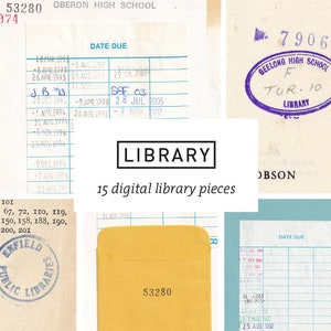 15 cartes de bibliothèque vintage - téléchargement numérique imprimable - éphémères collage assemblage art ordure journal scrapbooking - timbres étiquettes poches
