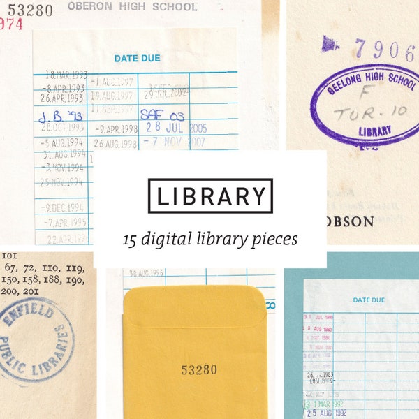 15 vintage library cards -  digital download printable - ephemera collage assemblage art junk journal scrapbooking - stamps labels pockets