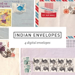 4 sobres indios vintage - descarga digital imprimible - ephemera collage ensamblaje arte basura diario scrapbooking India viajes