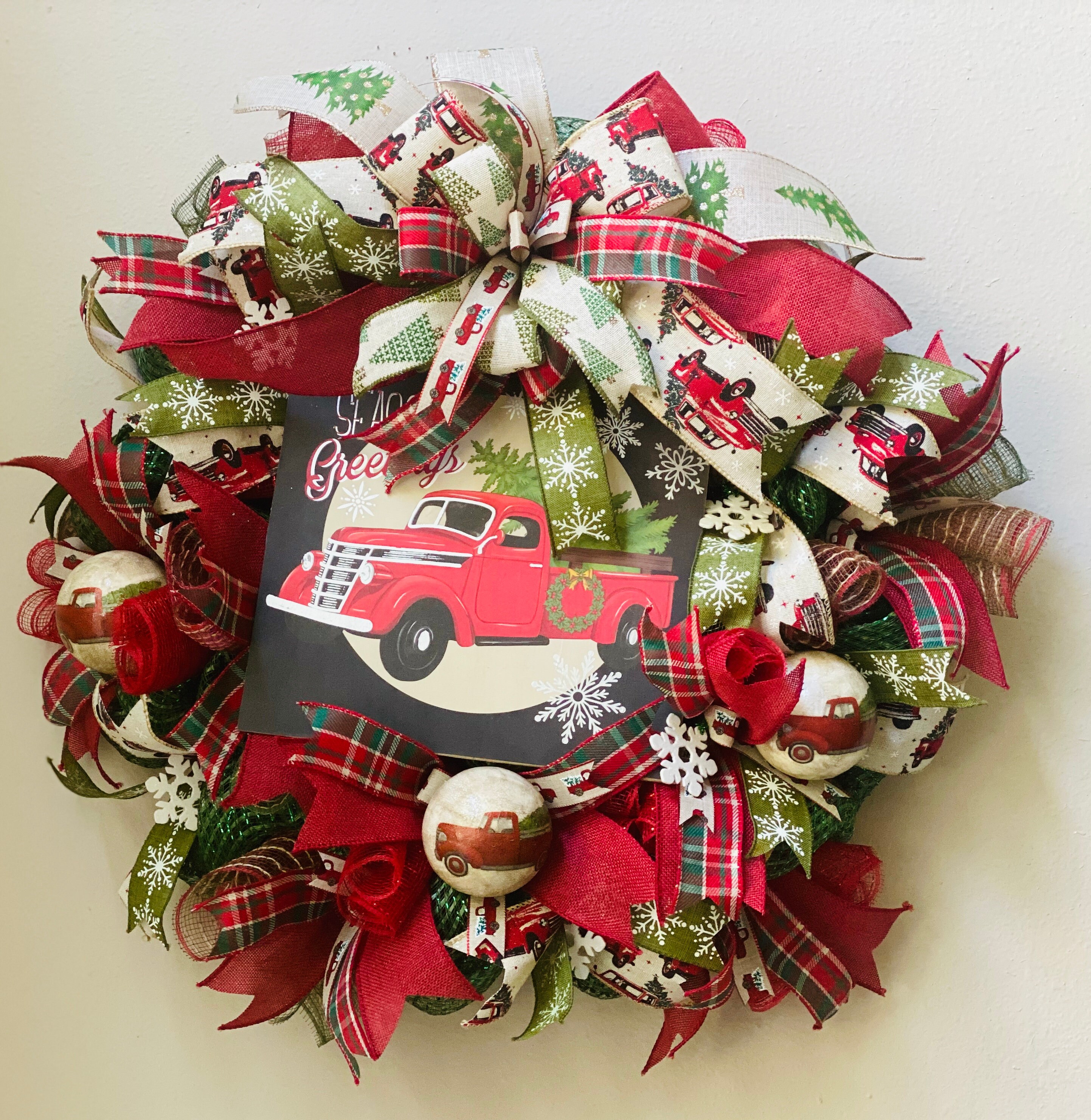 Red Truck Wreath Christmas Wreath Red Truck Front Door Etsy